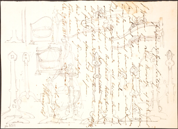 Lorenz Frølich, Møbelskitser tegnet over et brev