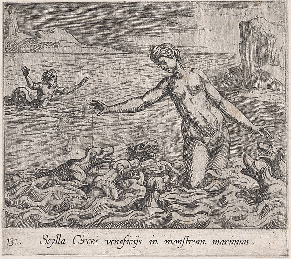 Antonio Tempesta, Plate 131: Scylla Changed by Circe's Spell (Scylla Circes veneficÿs in monstrum marinum), from Ovid's 'Metamorphoses'