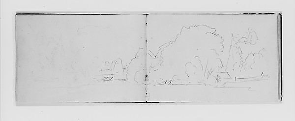 William Trost Richards, Outline of Trees, Figure, and Canoe (from Sketchbook X)
