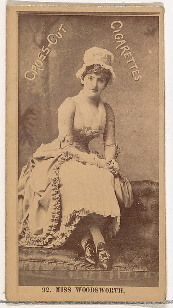 W. Duke, Sons & Co., Card Number 92, Miss Woodsworth, from the Actors and Actresses series (N145-2) issued by Duke Sons & Co. to promote Cross Cut Cigarettes