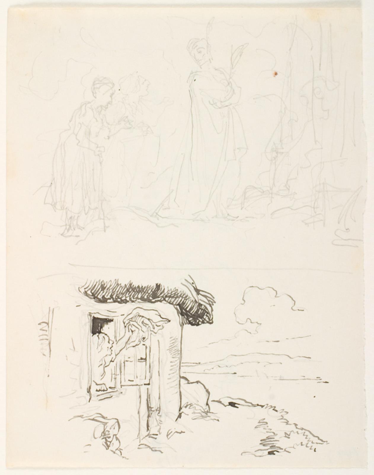 Lorenz Frølich, To illustrationsudkast til H.C. Andersen, "Noget"