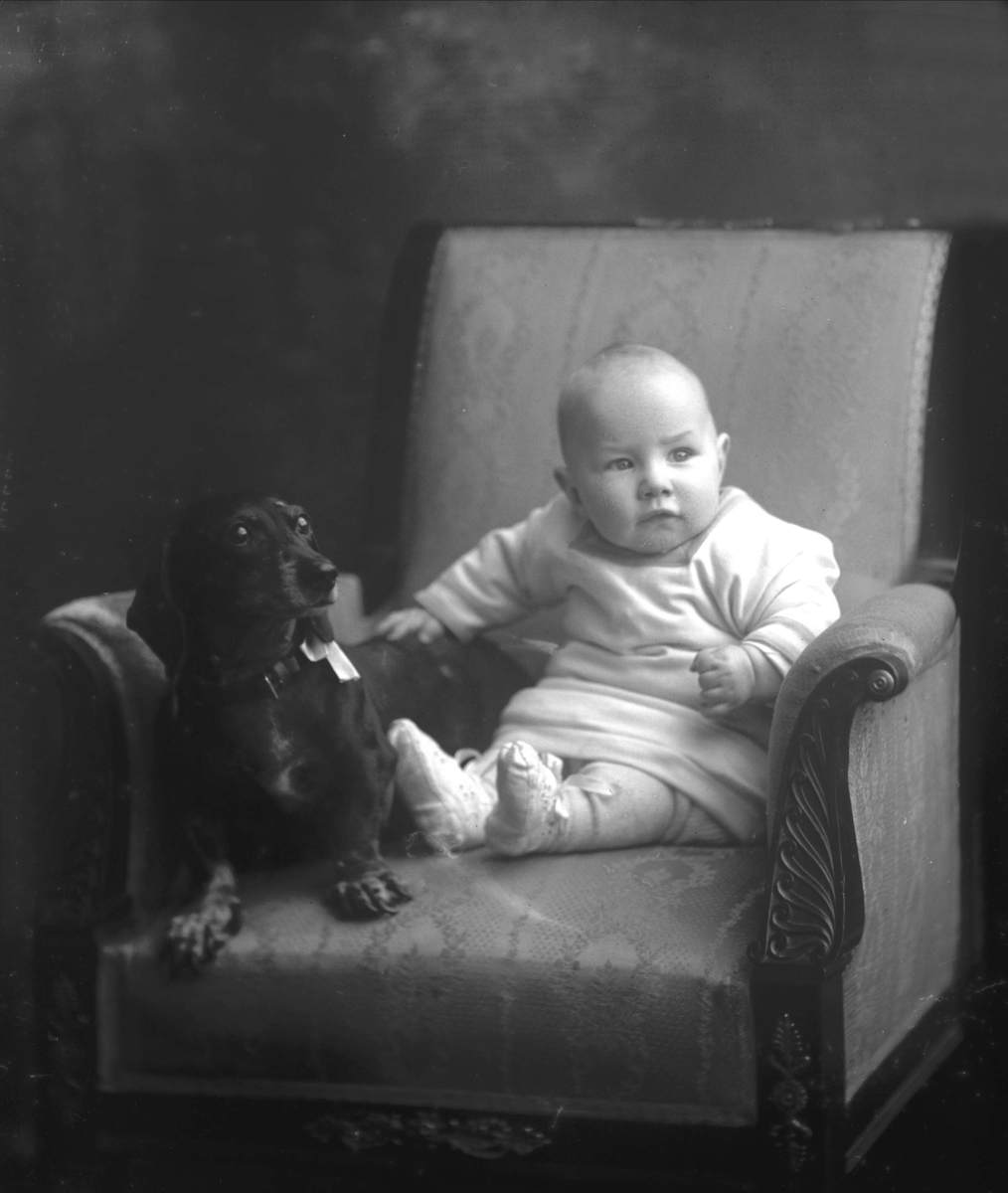 Gustav Borgen, Portrett, spebarn og dachshund.