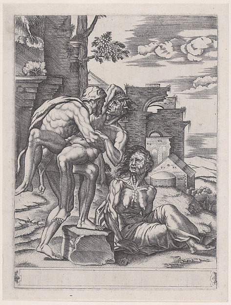 Agostino Veneziano (Agostino dei Musi), Hercules and Antaeus