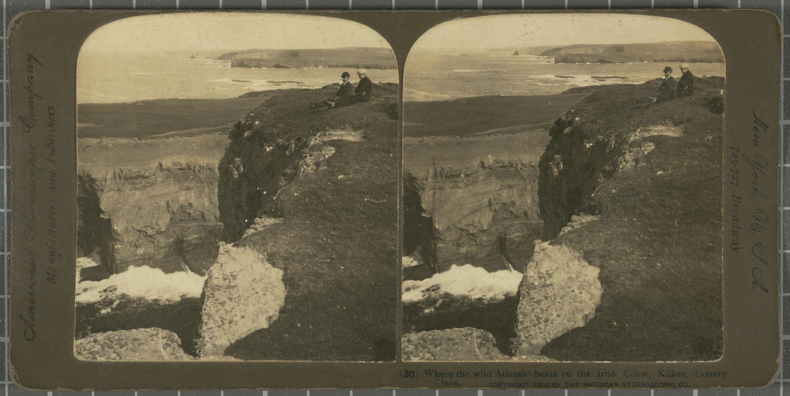 Desconegut, Where the wild Atlantic Beats on the Irish Coast, Kilkee, County Clare. Justification of the title, registered title American Stereoscopic Company