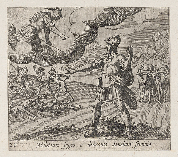 Antonio Tempesta, Plate 24: The Warring Men Born of the Serpent's Teeth (Militum Seges e draconis dentium seminio), from Ovid's 'Metamorphoses'