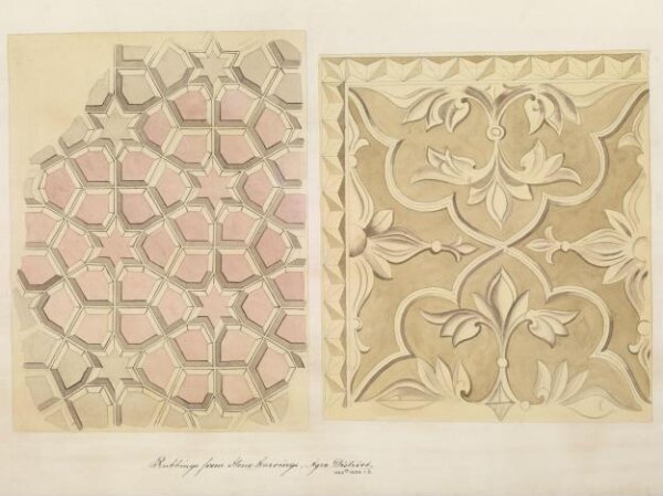 Unknown, One of twenty-nine drawings of details of architectural ornament taken from rubbings of stone decoration on monuments in Agra district, including Fatehpur Sikri and Sikandra.