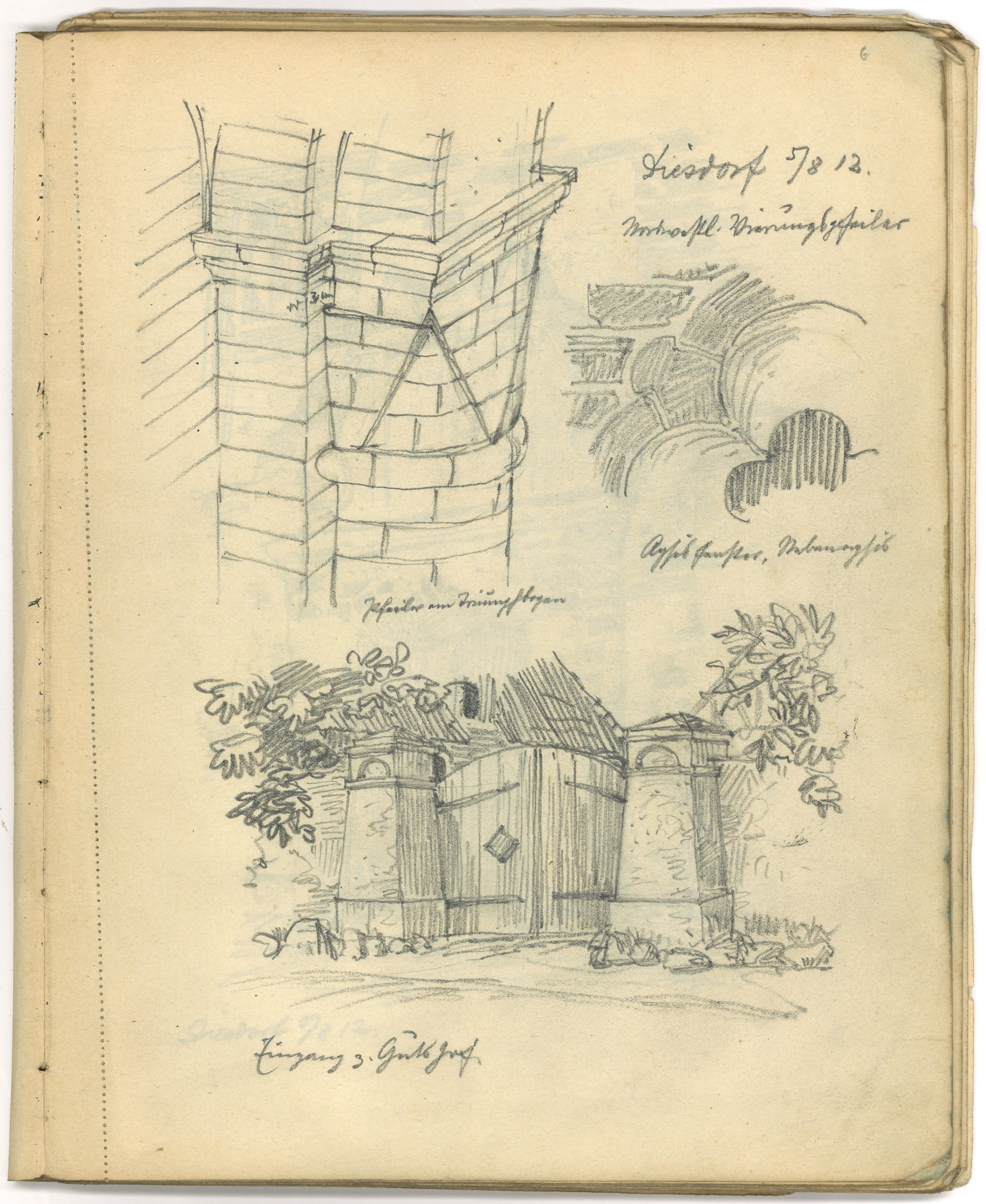 Otto Stiehl, Diesdorf (Altmark): Baudetails in der Klosterkirche und Eingang zum Gutshof