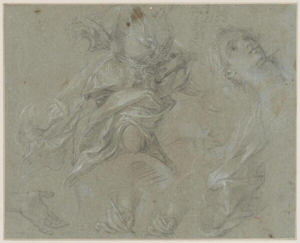 Unknown, Studies of Drapery, Three Hands and a Head
