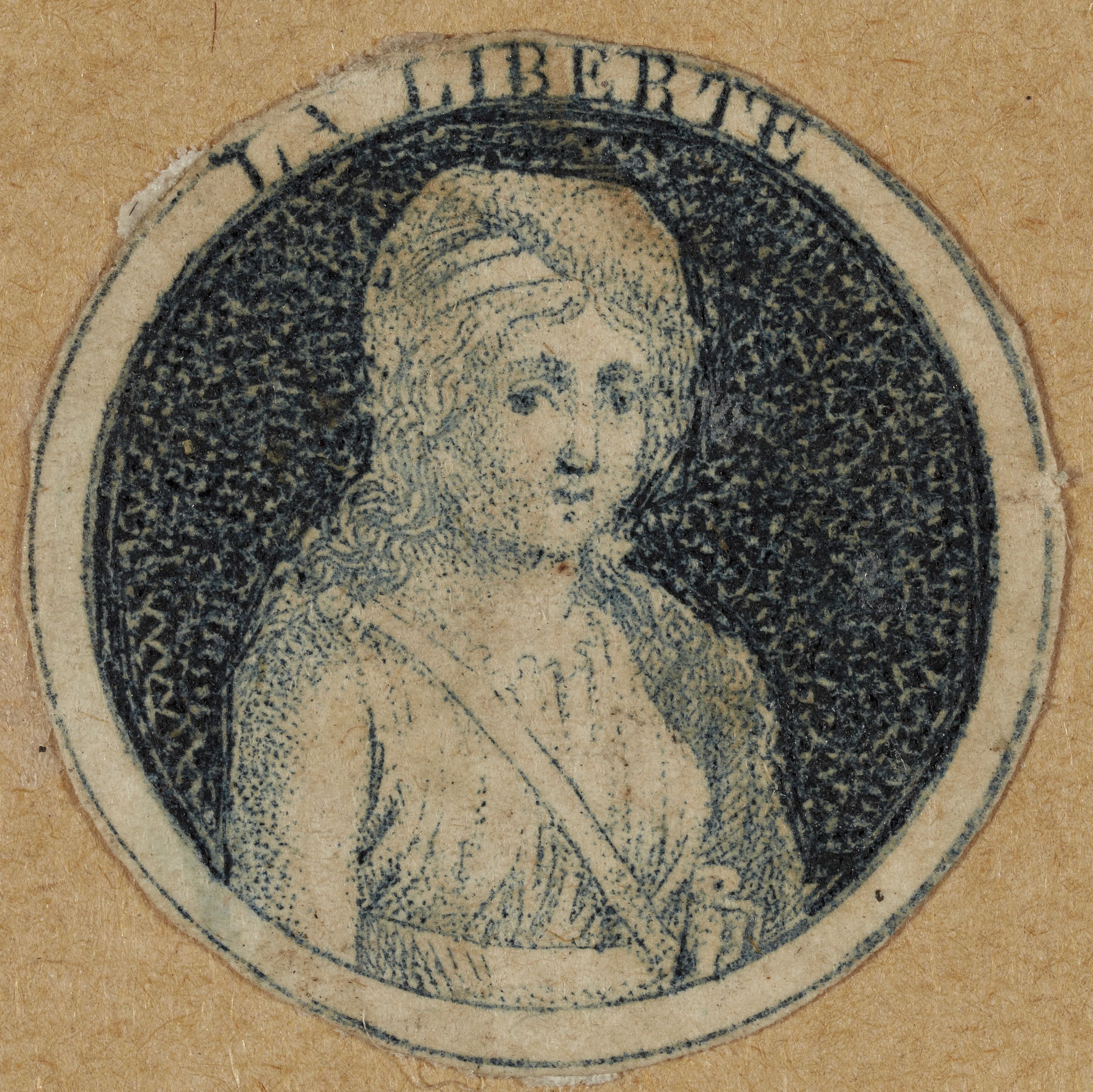 Anonyme, Allégorie de la Liberté, d'une série de 12 médaillons portraits destinés à orner des boutons d'habits, 1793-1794 (An II). Révolution française.
