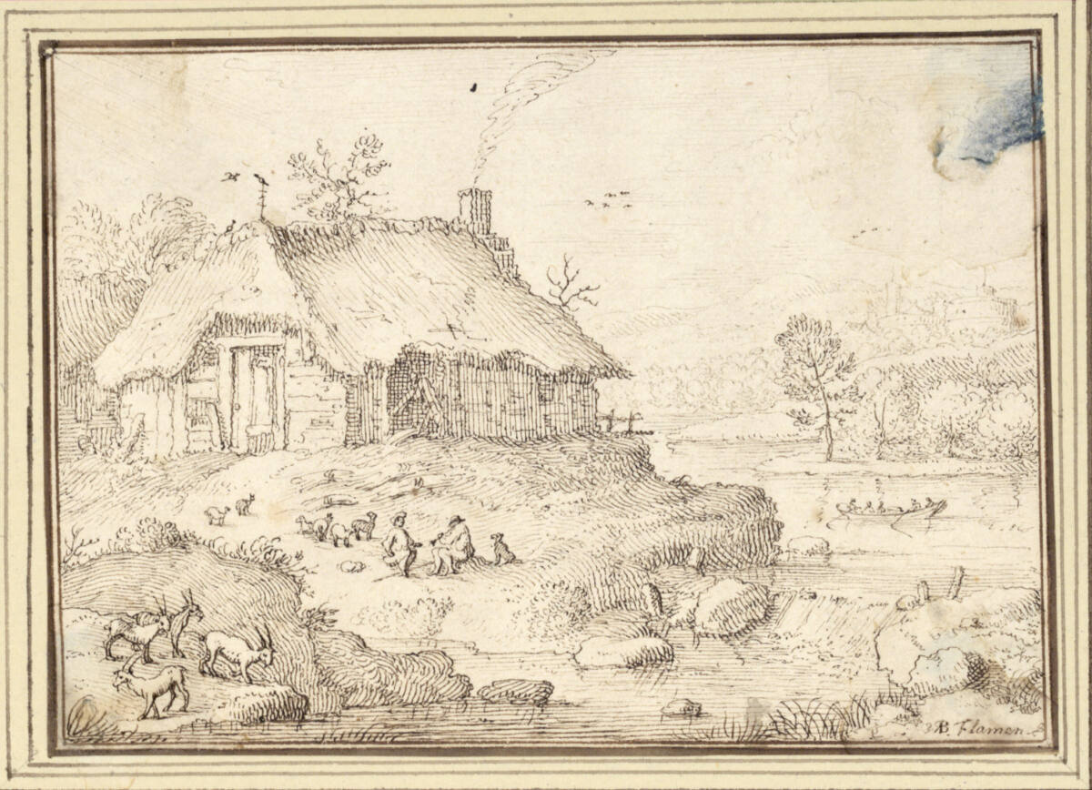 AlbertFlamen, Flußlandschaft mit Bauernhaus und Ziegenhirten (III-34)