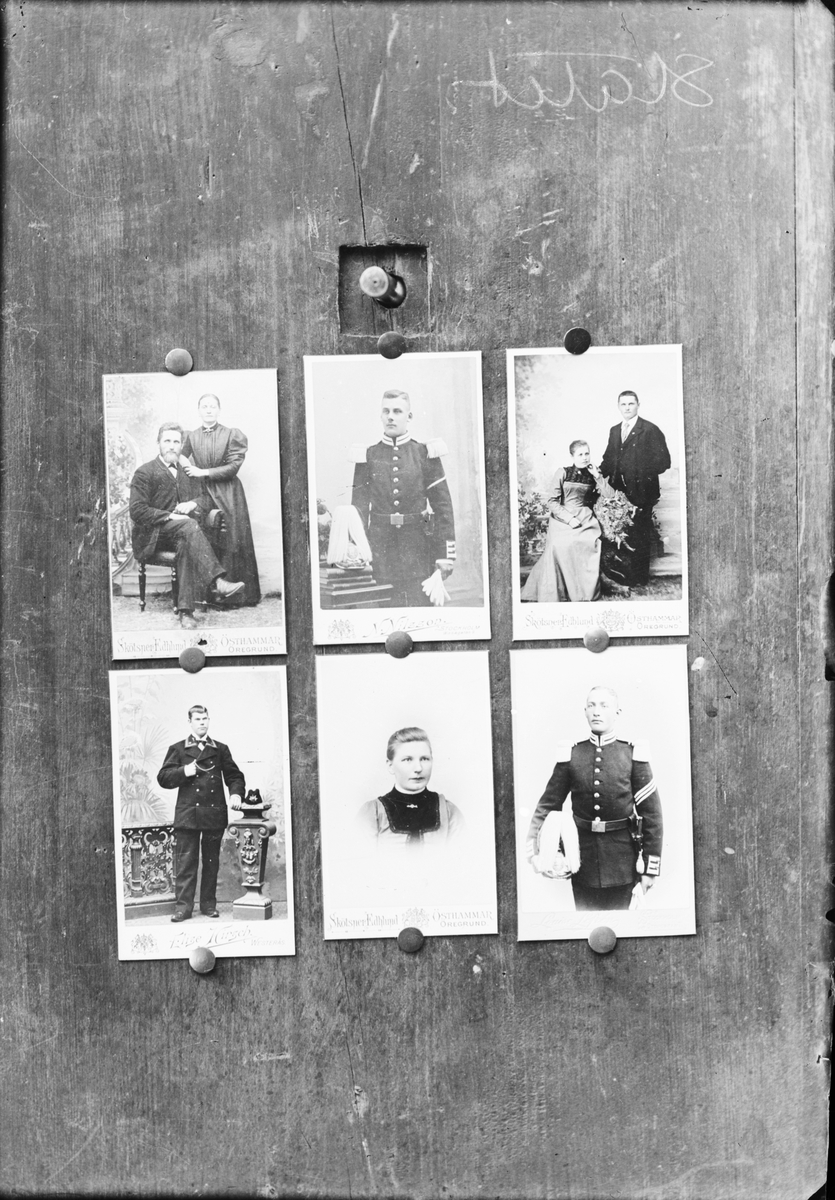 Skötsner-Edhlund, Reprophotograph - Cabinet photographs set with pins, Östhammar, Uppland
