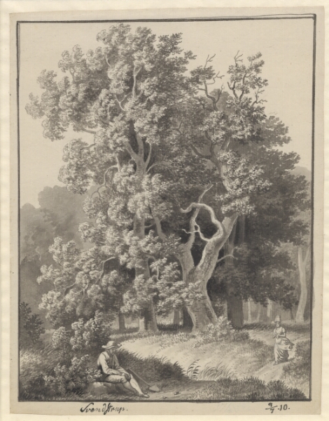 C.W. Eckersberg, Skovparti ved Svendstrup med et par figurer, forrest en siddende mand med en spade
