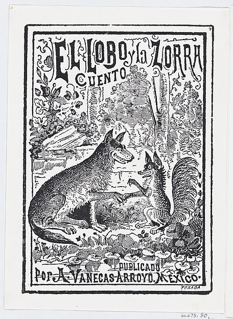 José Guadalupe Posada, A wolf and a fox in the woods, illustration for 'El Lobo y la Zorra'