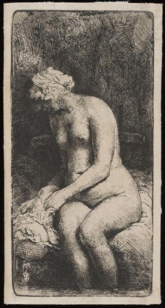 Rembrandt van Rijn, Woman bathing her feet at a brook
