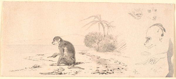 Johan Thomas Lundbye, Abekatten. T.h. studier af abeho-veder m.m.