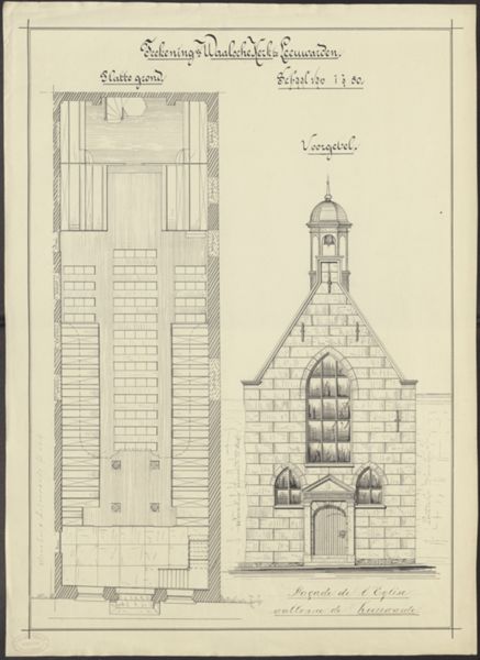 Unknown artist, Elevation of the Walloon church in Leeuwarden