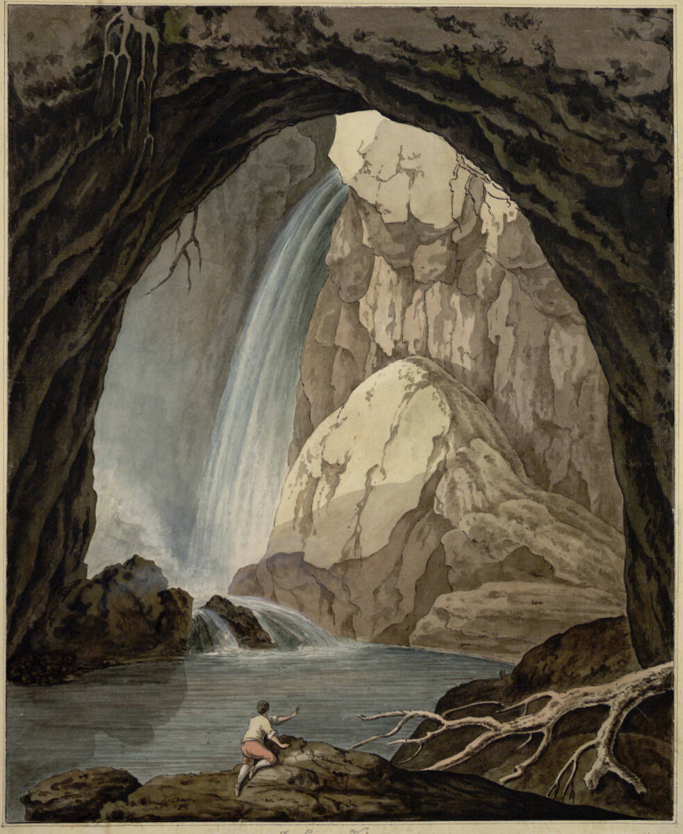 Anonym, Die Grotte des Neptun in Tivoli mit dem Blick auf den Wasserfall