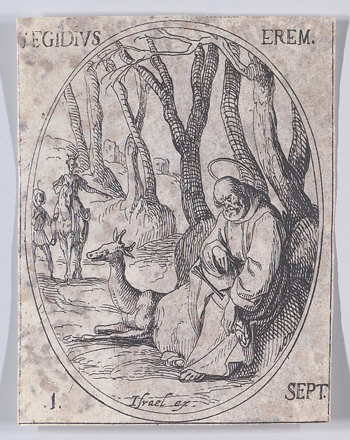 Jacques Callot, S. Gilles, ermite (St. Giles, Hermit), September 1st, from "Les Images De Tous Les Saincts et Saintes de L'Année" (Images of All of the Saints and Religious Events of the Year)