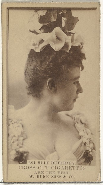 W. Duke, Sons & Co., Card Number 384, Mlle. Duverney, from the Actors and Actresses series (N145-3) issued by Duke Sons & Co. to promote Cross Cut Cigarettes
