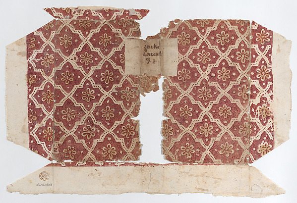Anonymous, Book cover with red geometric and flower pattern