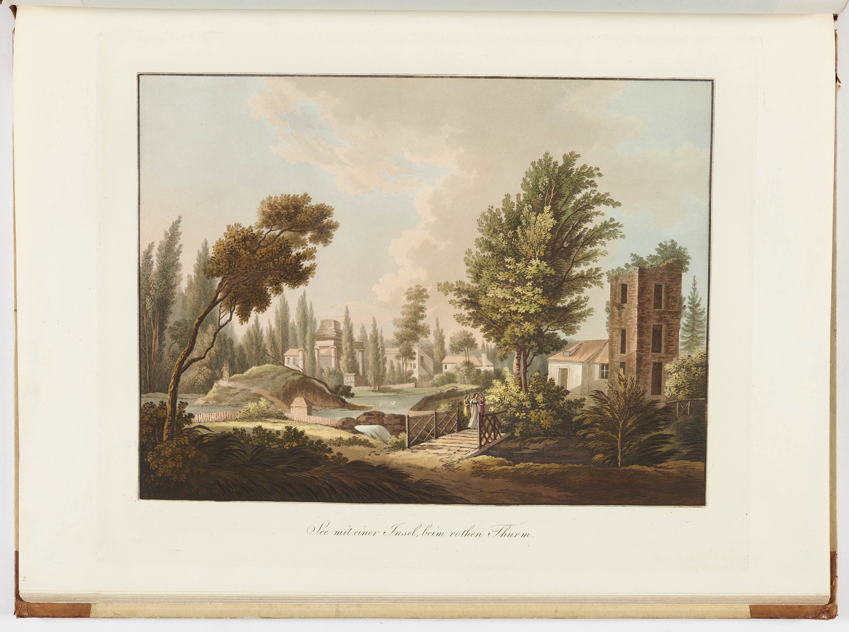Johann Friedrich Frauenholz, "See mit einer Insel beim rothen Thurm" in Hohenheim
