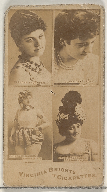 Allen & Ginter, Blanche Thornton/ Clara Davenport/ Florence Baker, Corsair Co./ Maud Waldemere, Corsair Co., from the Actors and Actresses series (N45, Type 4) for Virginia Brights Cigarettes