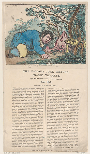 Thomas Rowlandson, The Famous Coal Heaver Black Charley Looking into the Mouth of the Wonderful Coal Pit