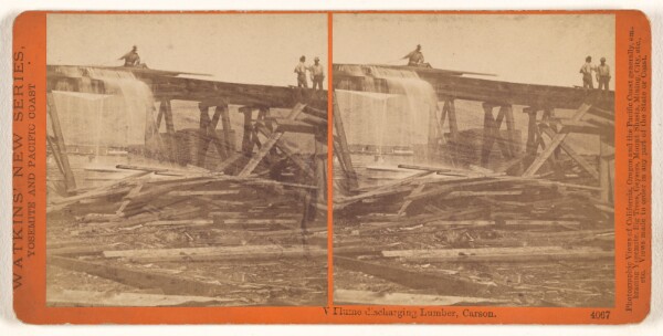 Carleton Watkins, V Flume discharging Lumber, Carson.