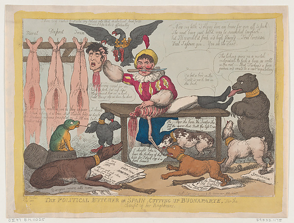 Thomas Rowlandson, The Political Butcher, or Spain Cutting Up Buonaparte For The Benefit Of Her Neighbours