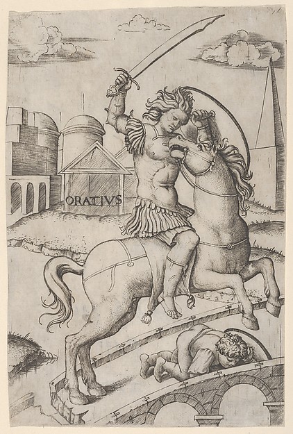 Marcantonio Raimondi, Horatius Cocles on horseback, trampling a fallen soldier