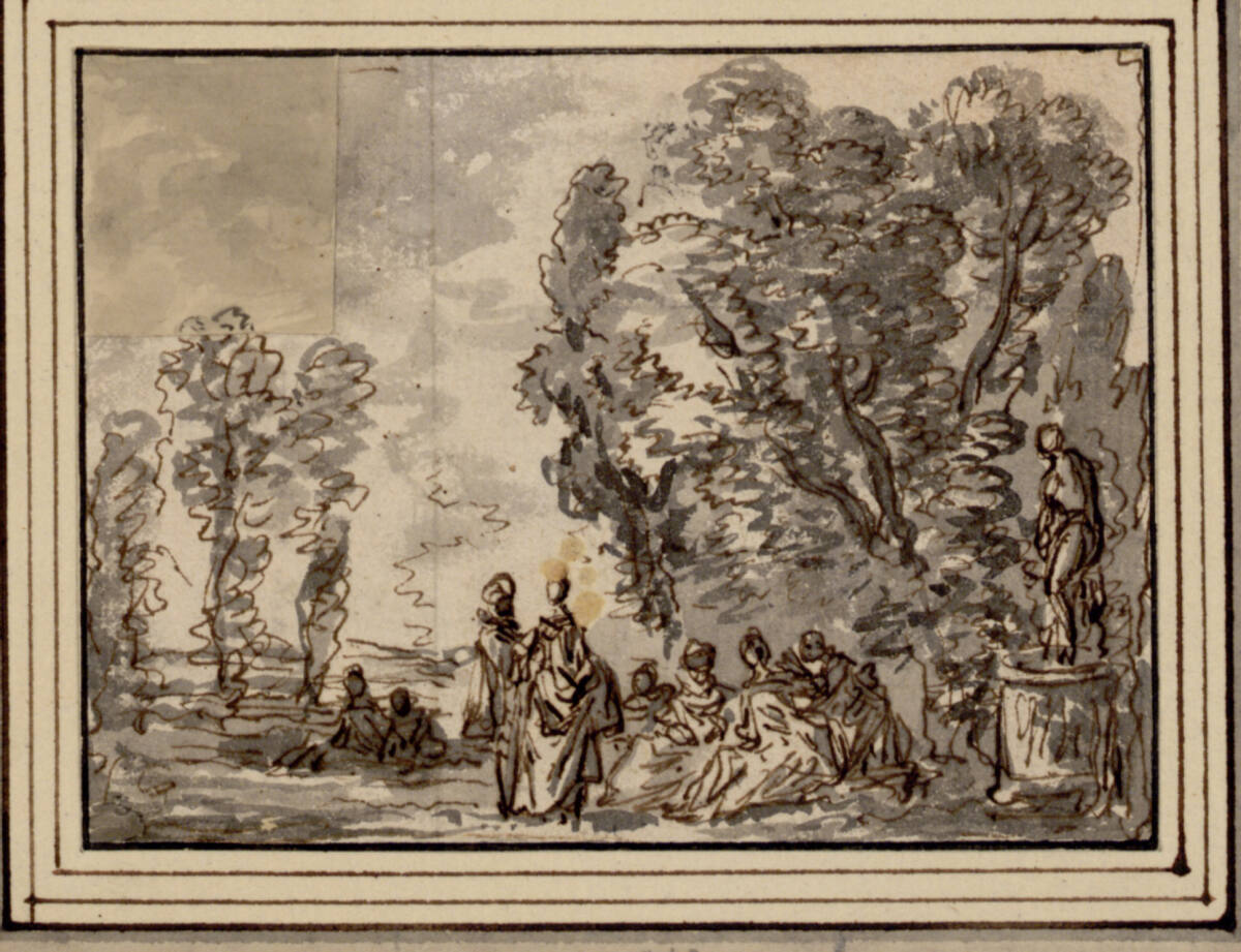 Anonym, Fête galante bei einer Statue