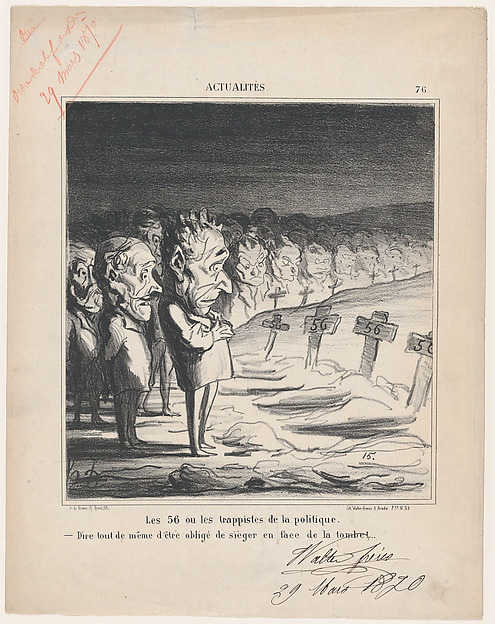 Honoré Daumier, The 56, or the trappists of politics: –Tough to have a session in front of your own grave!, from 'News of the day,' published in Le Charivari, April 8, 1870