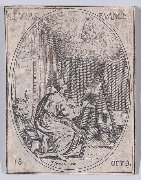 Jacques Callot, S. Luc, évangéliste (St. Luke, Evangelist), October 18th, from "Les Images De Tous Les Saincts et Saintes de L'Année" (Images of All of the Saints and Religious Events of the Year)