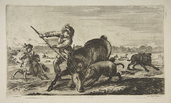 Stefano della Bella, Stag at bay, from 'Animal hunts' (Chasses à différents animaux)