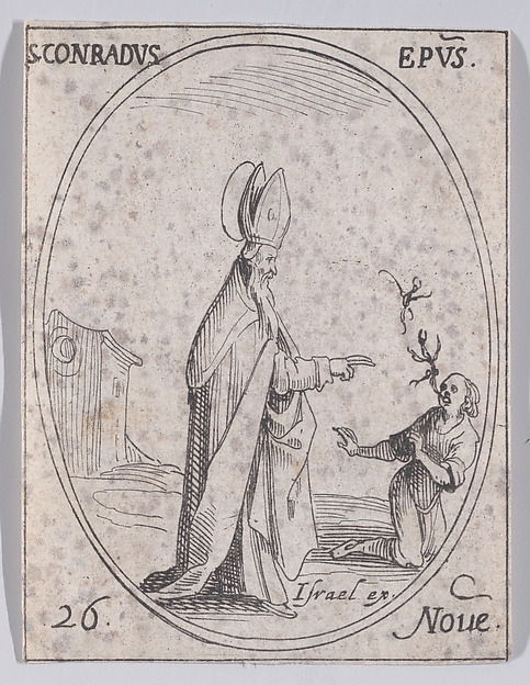 Jacques Callot, S. Conrad, évêque (St. Conrad, Bishop), November 26th, from "Les Images De Tous Les Saincts et Saintes de L'Année" (Images of All of the Saints and Religious Events of the Year)