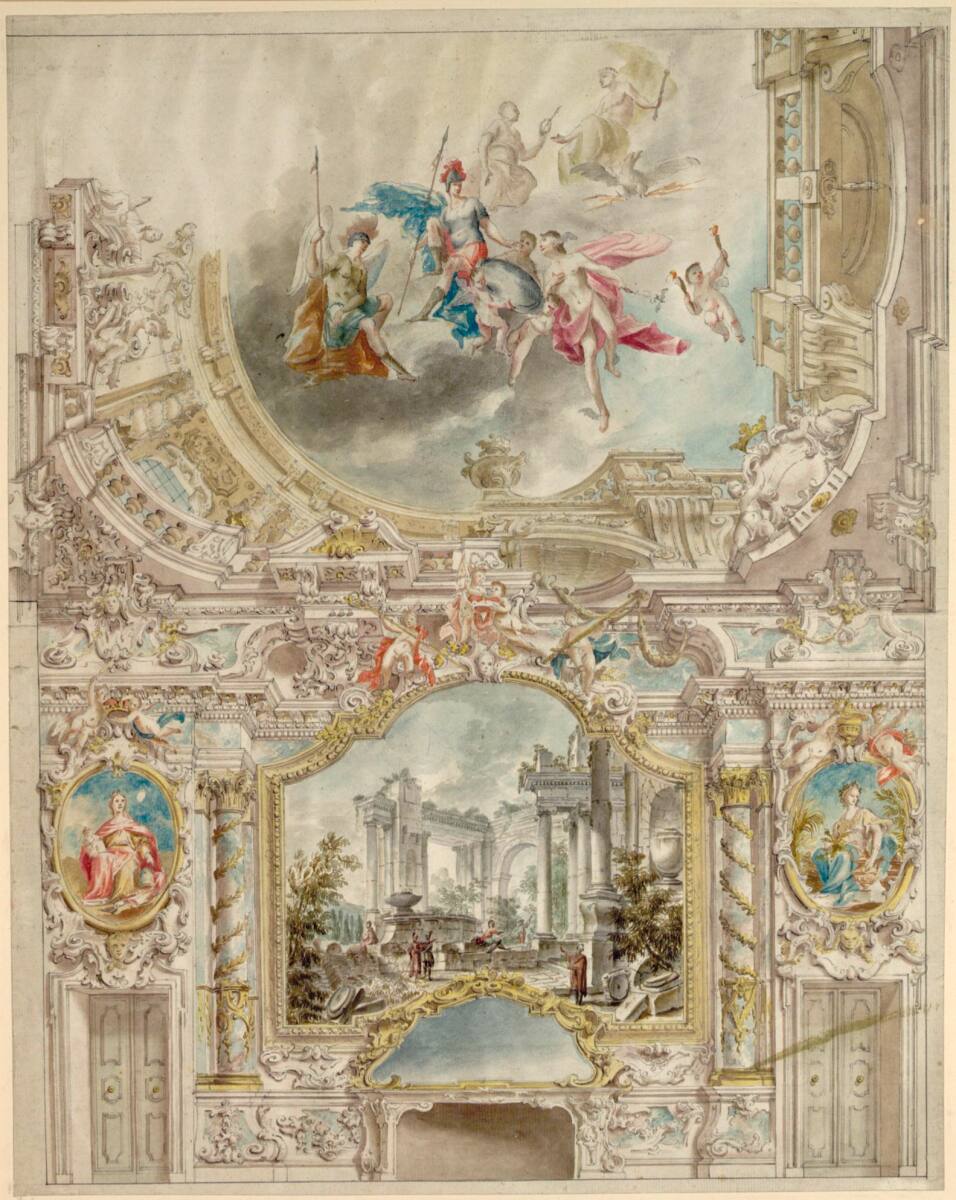 Anonym, Festsaal eines erzbischöflich-olmützischen Schlosses (Teilentwurf für ein Deckenbild im Festsaal des erzbischöflichen Schlosses zu Olomouc/Olmütz)