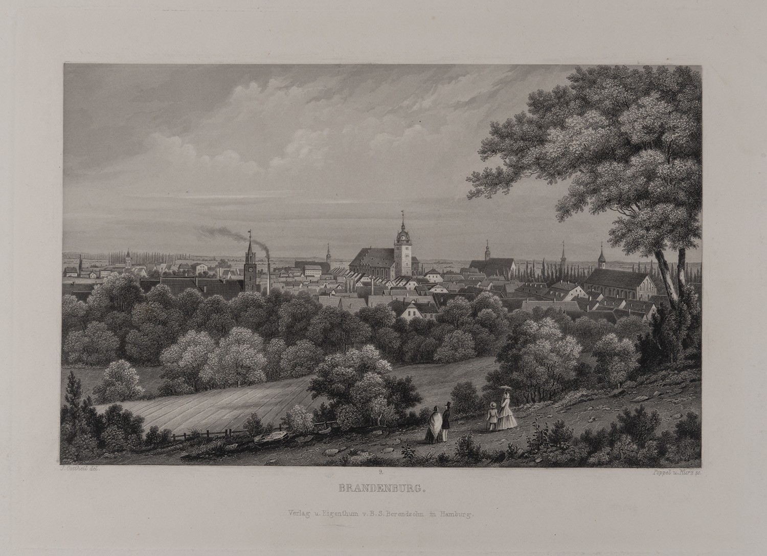 B. S. Berendsohn (Hamburg), Brandenburg an der Havel: Stadtansicht vom Marienberg (Brandenburgisches Album, Blatt 9)