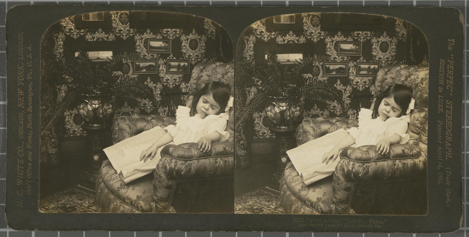 Desconegut, Fallen asleep, just like Papa. White, H.C. & Co., The "Perfec" Stereograph