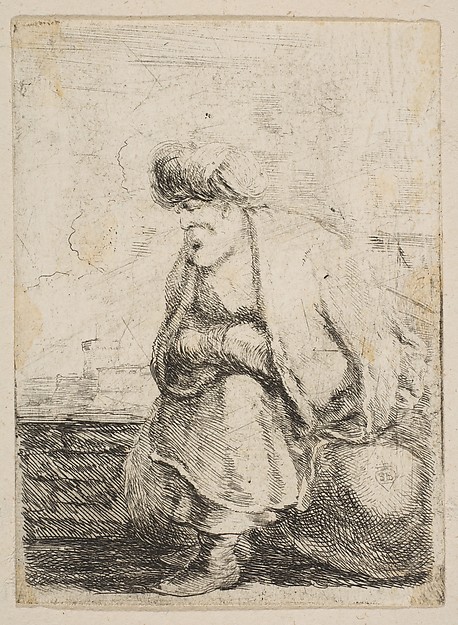 Stefano della Bella, An Old Turk Seated on a Stone
