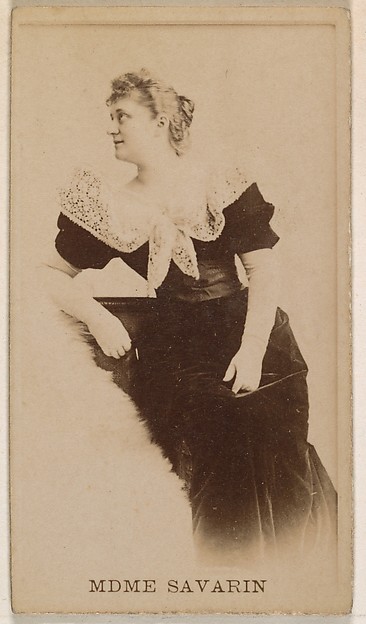 Kinney Brothers Tobacco Company, Mdme. Savarin, from the Actresses series (N245) issued by Kinney Brothers to promote Sweet Caporal Cigarettes