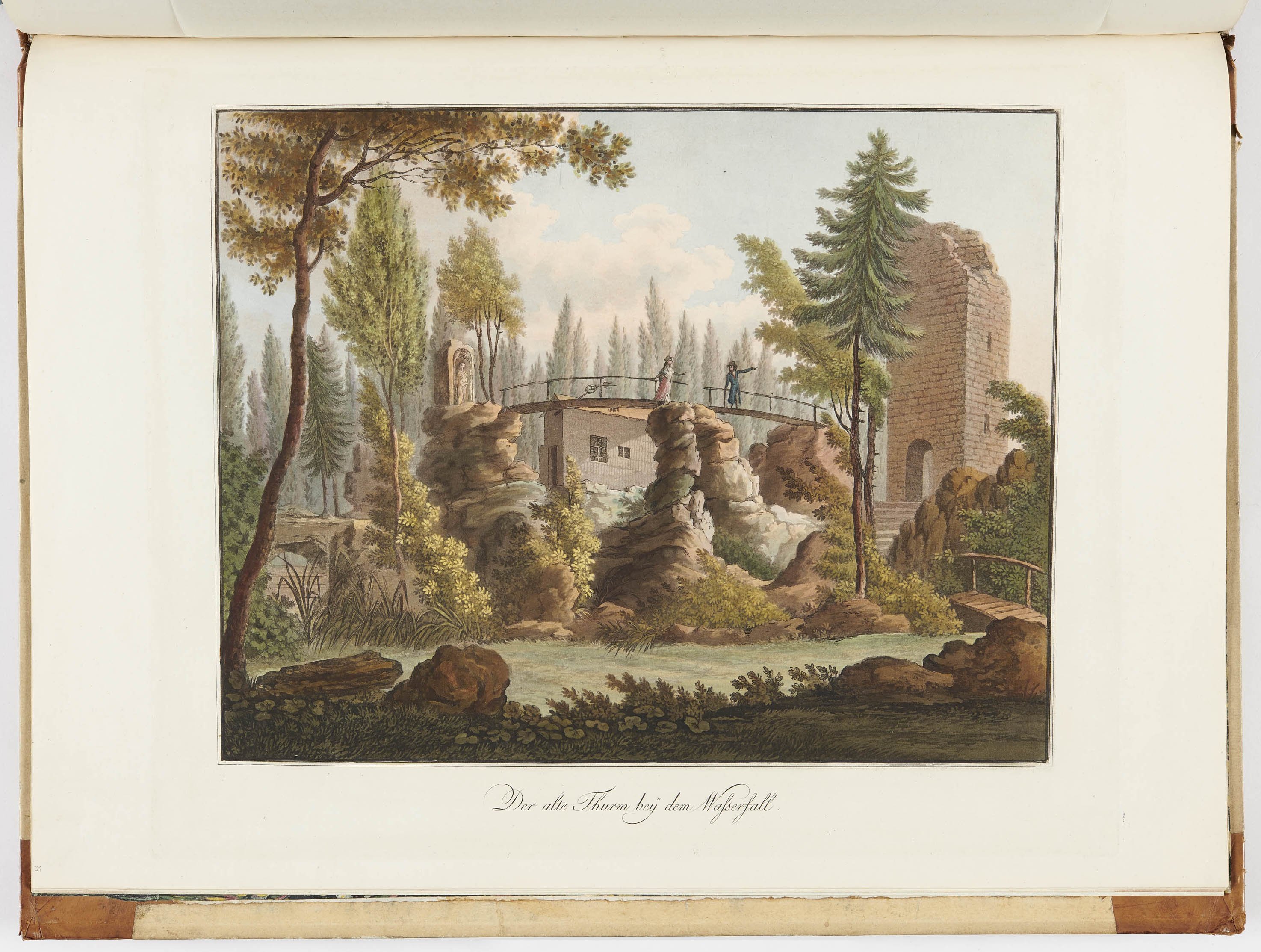 Johann Friedrich Frauenholz, "Der alte Thurm bey dem Wasserfall" in Hohenheim