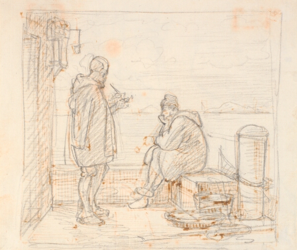 Wilhelm Marstrand, To italienere på en mole ved havet