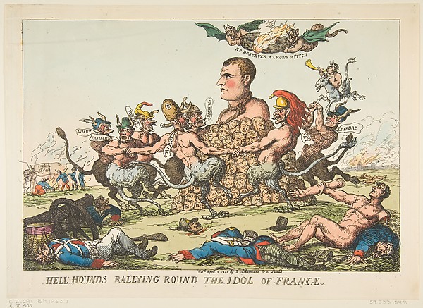 Thomas Rowlandson, Hell Hounds Rallying Round the Idol of France