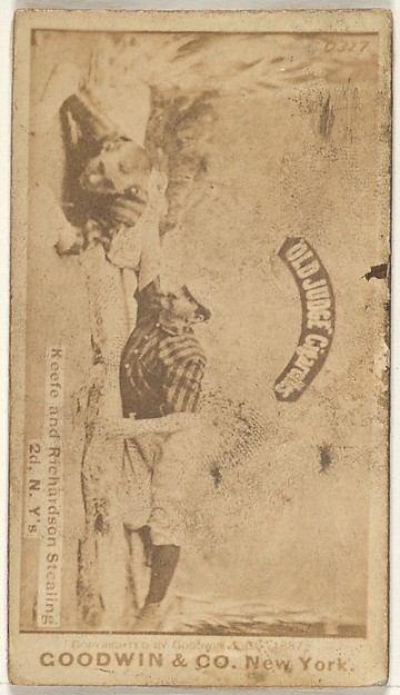 Goodwin & Company, Keefe and Richardson Stealing 2nd Base, New York, from the Old Judge series (N172) for Old Judge Cigarettes