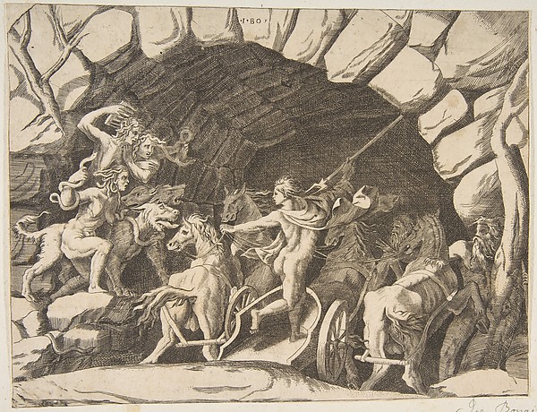 Giulio Bonasone, Pluto riding a chariot descending into Hell, from "Division of the Universe"