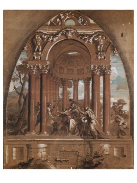 Jan Erasmus Quellinus, The Seizure of the Wedding Guest Without a Wedding Garment in an Imaginary Architectural Setting