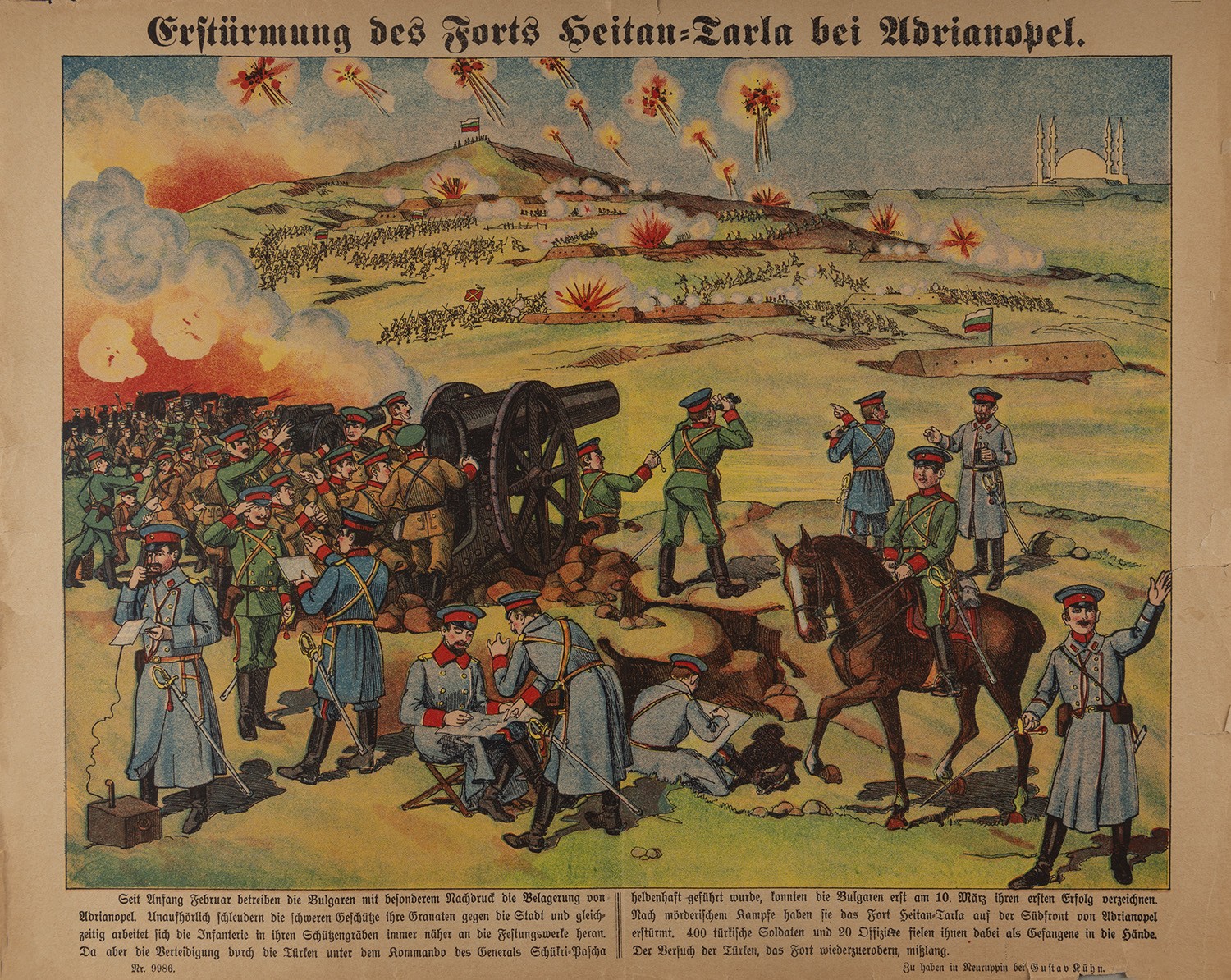 Gustav Kühn (Druckerei und Verlag), "Erstürmung des Forts Heitan-Tarla bei Adrianopel" (Neuruppiner Bilderbogen Nr. 9986)