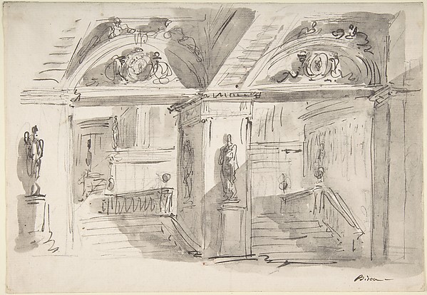 Giuseppe Bernardino Bison, Sketch of a Palace's Interior's Foreshortening with Stairs, Statues and Ornaments