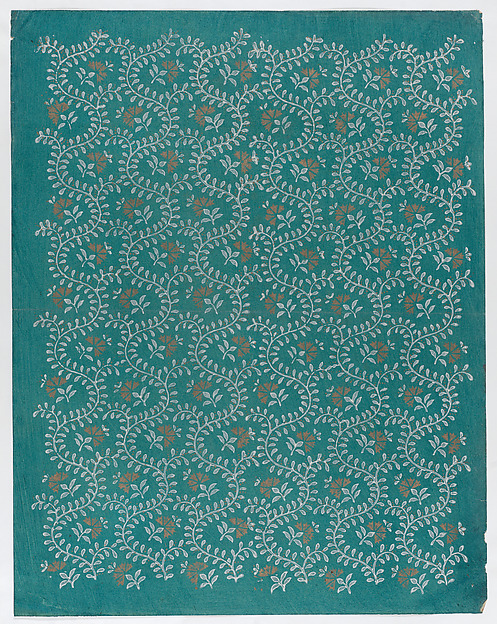 Anonymous, Sheet with meandering vine pattern with gold flowers