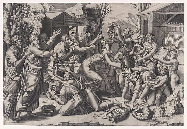 Agostino Veneziano (Agostino dei Musi), The Israelites Gathering Manna